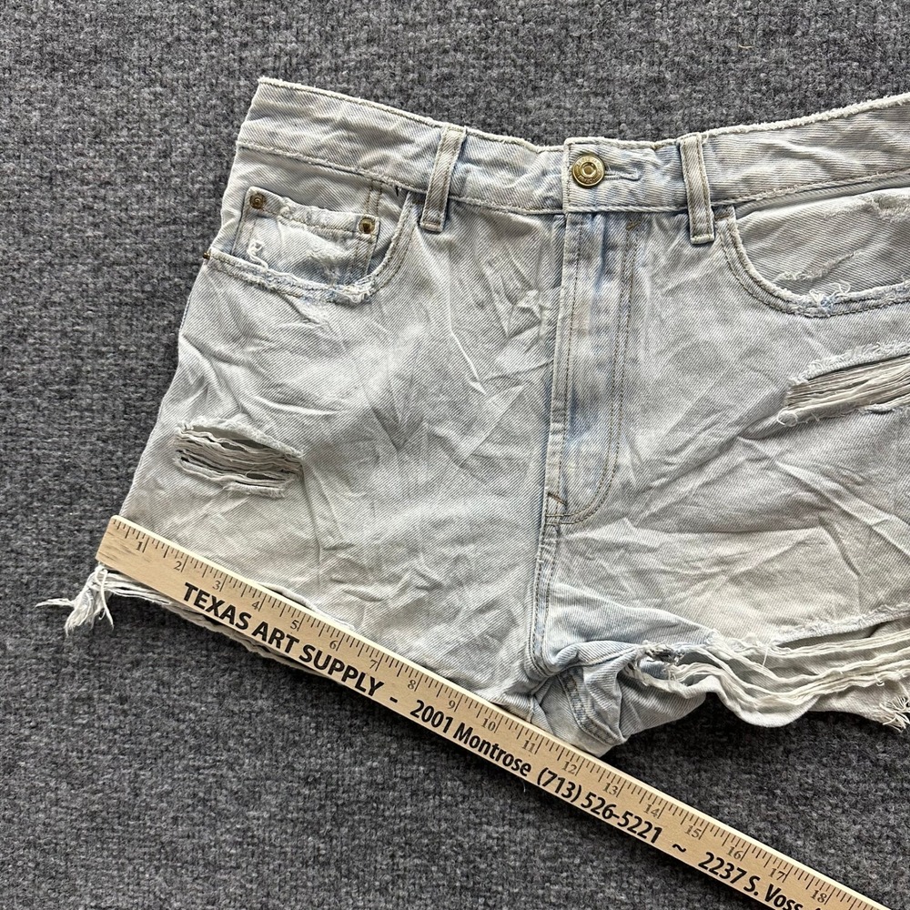 Stradivarius Denim Shorts Womens Size 8 Light Wash Blue Distressed Raw Hem